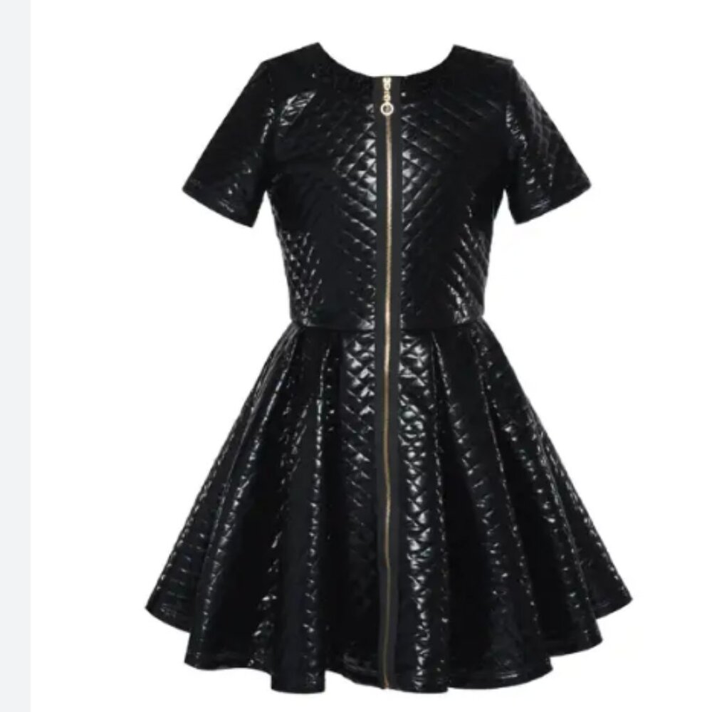 Hannah Banana Kids' Quilted Faux Leather Skater Dress (Big Kid)